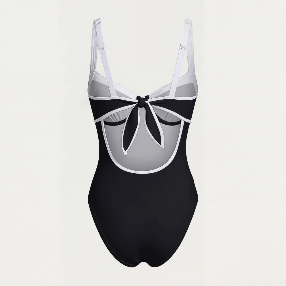 Contrast Trim Knotted One-Piece Swimsuit