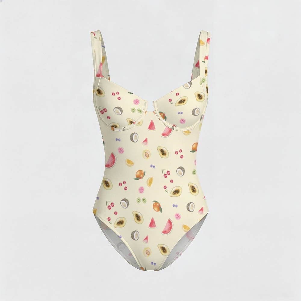 Tropical Fruit Print Contrast Trim Knotted Swimsuit