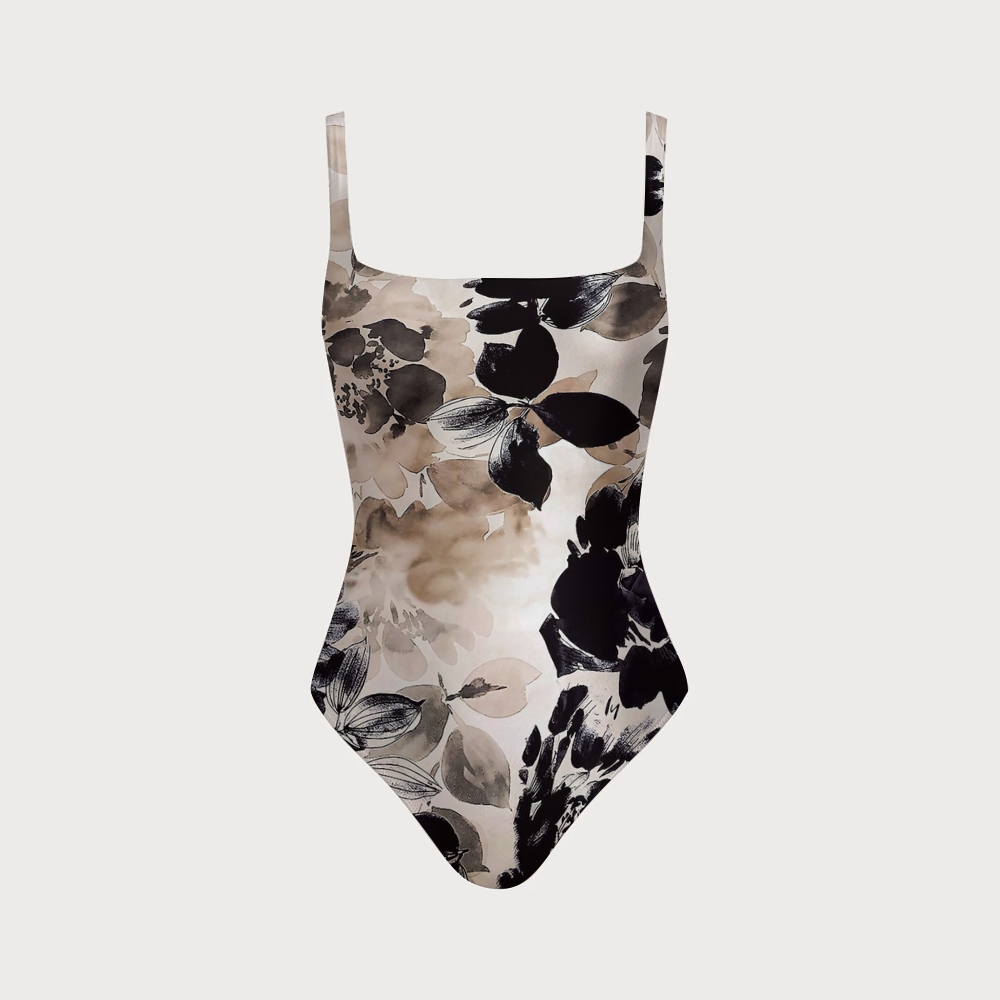 Floral Square Neck Cross Back Swimsuit