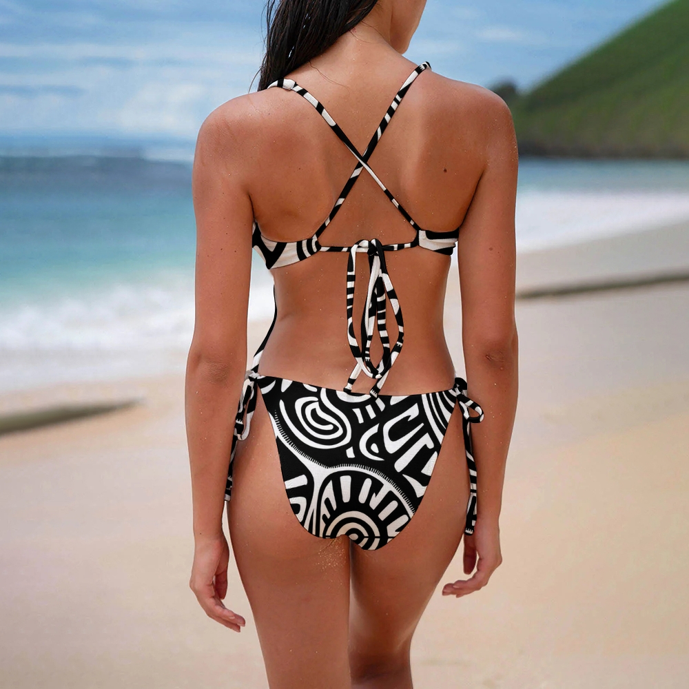 Black Tribal Print X Cross One-Piece Swimsuit