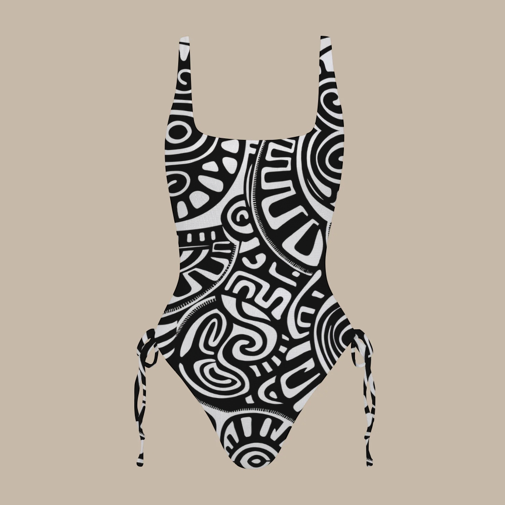 Black Tribal Print X Cross One-Piece Swimsuit