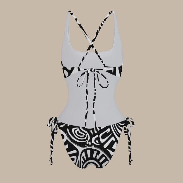 Black Tribal Print X Cross One-Piece Swimsuit