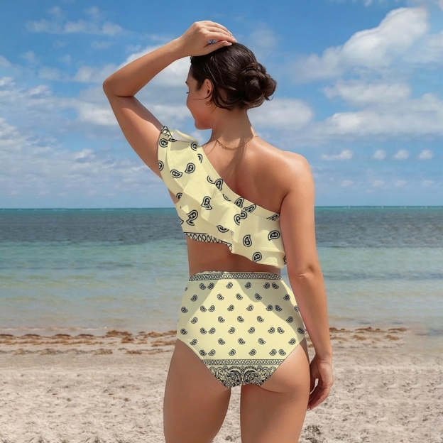 Paisley Print Ruffle High Waist Bikini Swimsuit