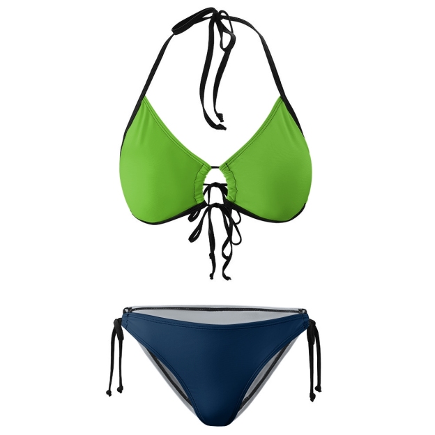 Solid Color Printed Triangle Bikini 