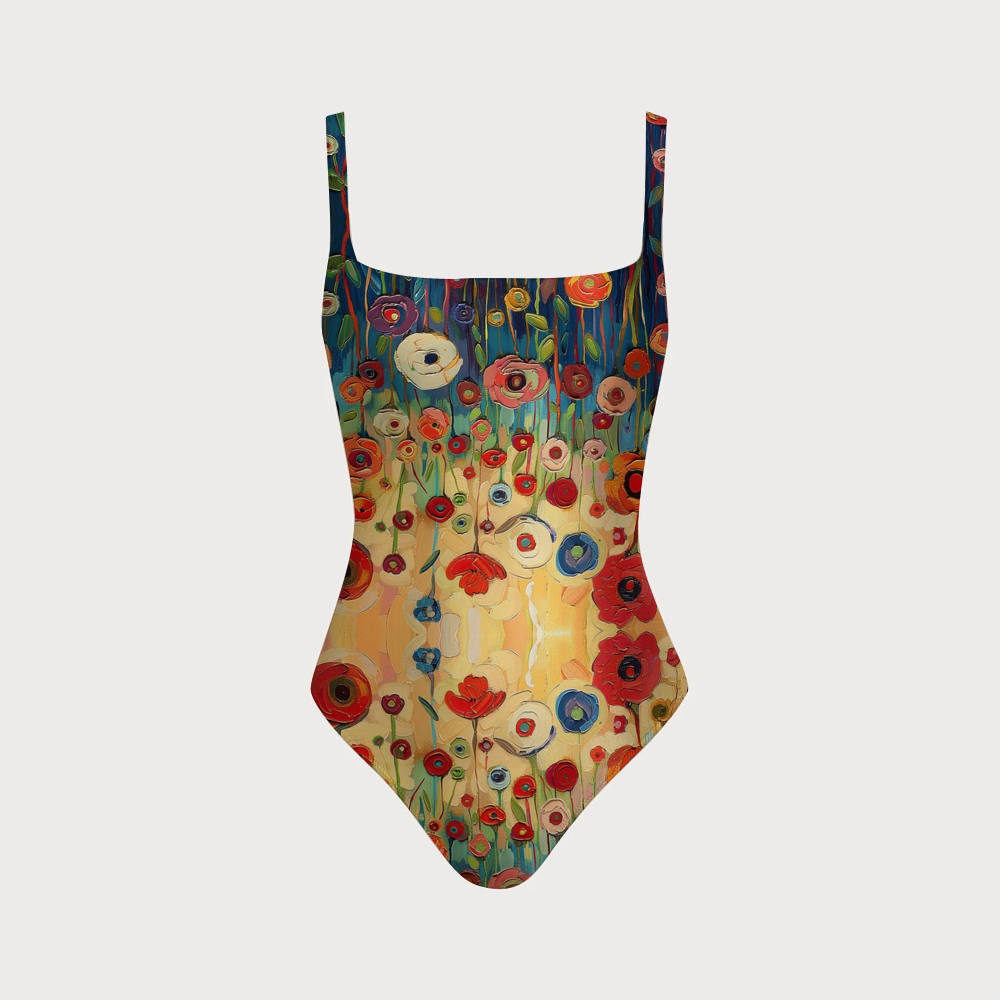 Oil Painting Floral Print Cross Back Swimsuit