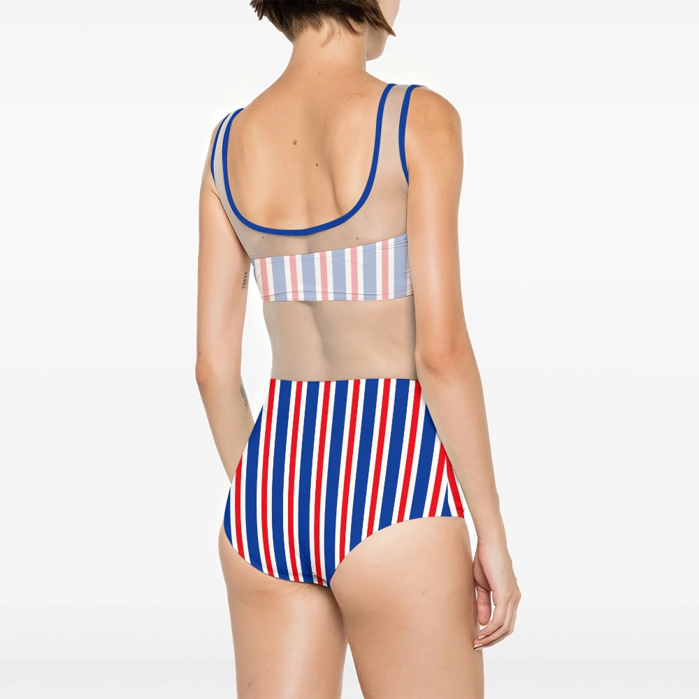 Vintage Buffalo Football Print Mesh Swimsuit