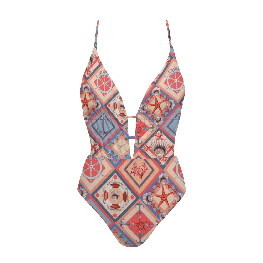 Coastal Geo Print Plunge One-Piece Swimsuit