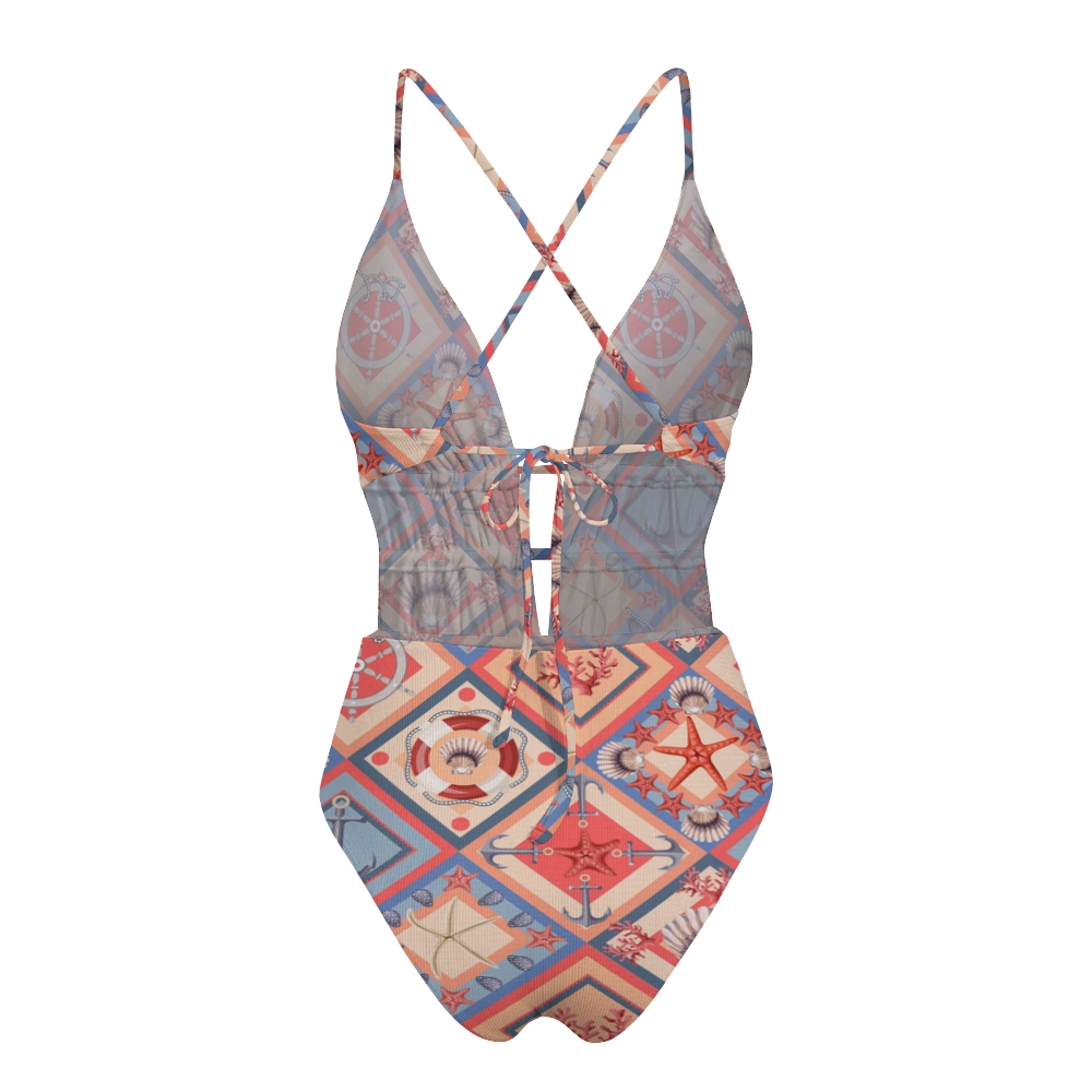 Coastal Geo Print Plunge One-Piece Swimsuit