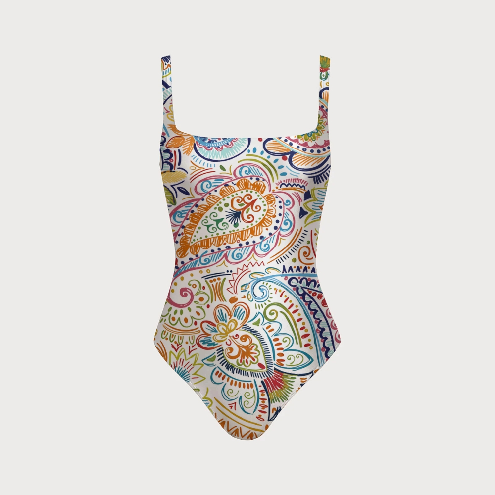 Women's Boho Paisley Swimsuit With Back Mesh Knot