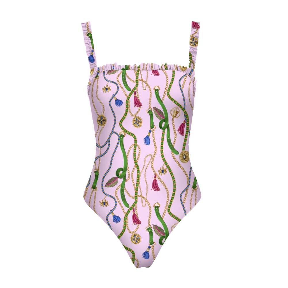Women's Chain Tassel Baroque Printed Swimsuit