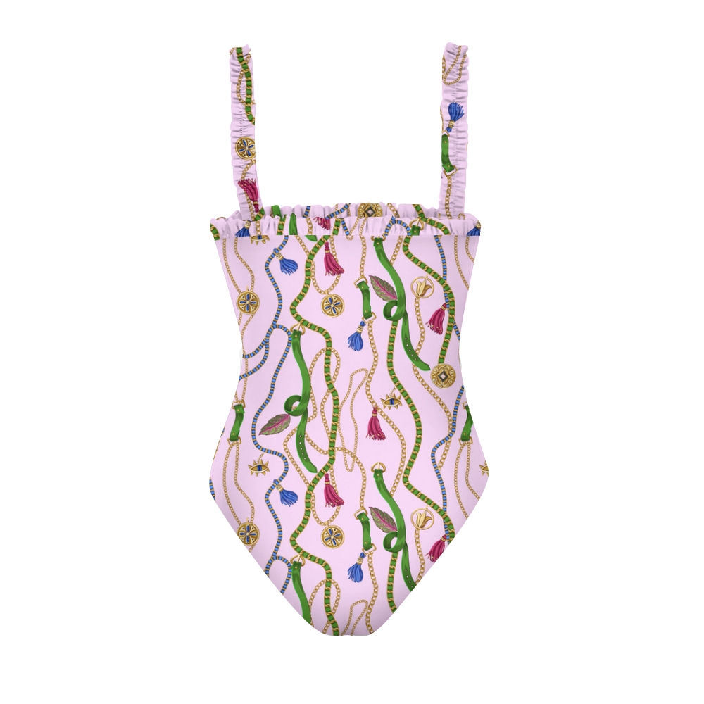 Women's Chain Tassel Baroque Printed Swimsuit