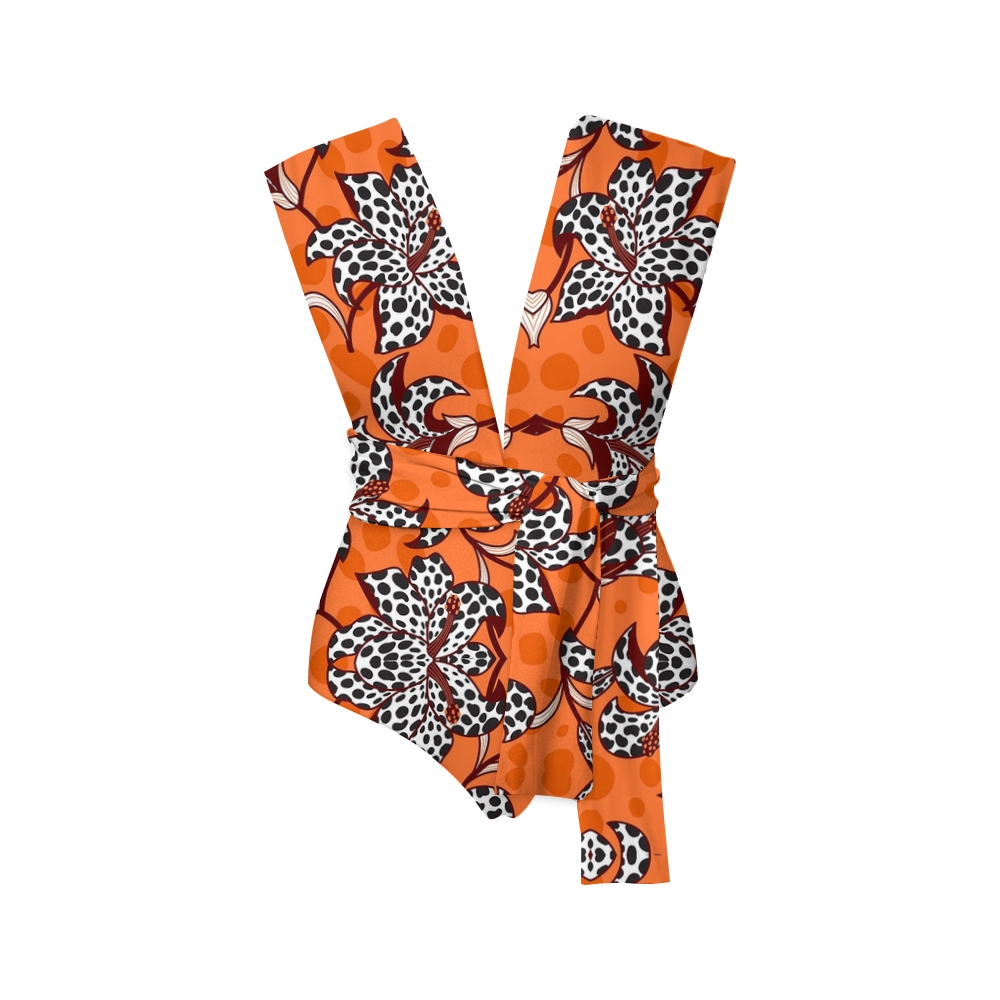 Orange Leopard Print Floral Swimsuit