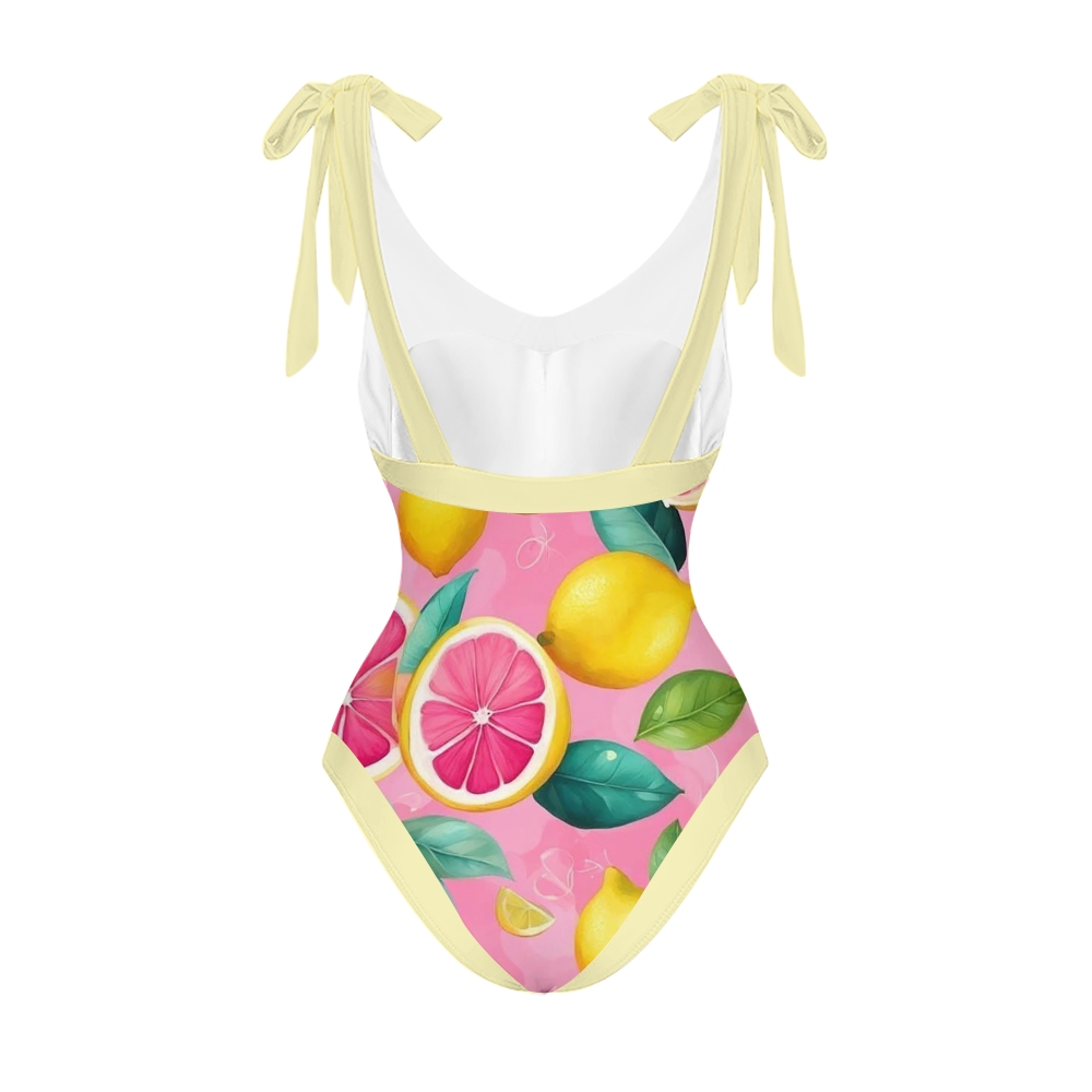 Pink Lemon Grapefruit with Tie Cover Up Skirt Swimsuit Set