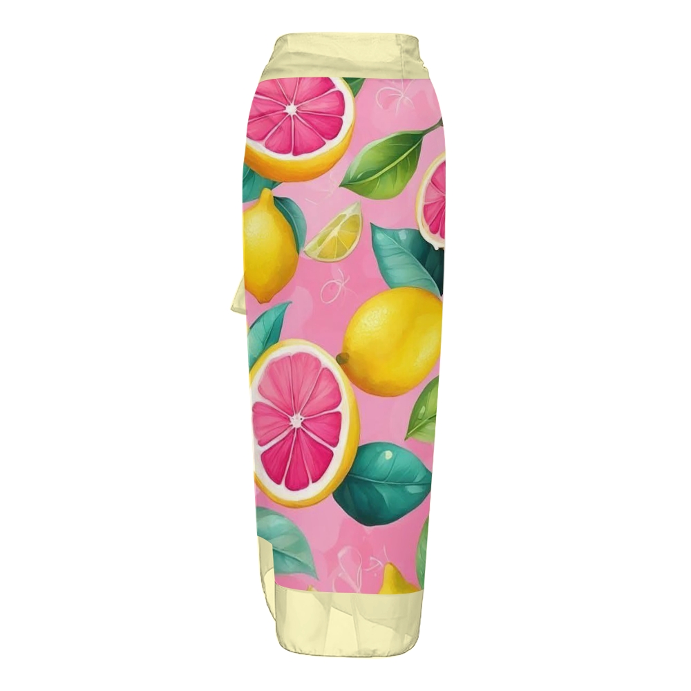 Pink Lemon Grapefruit with Tie Cover Up Skirt Swimsuit Set