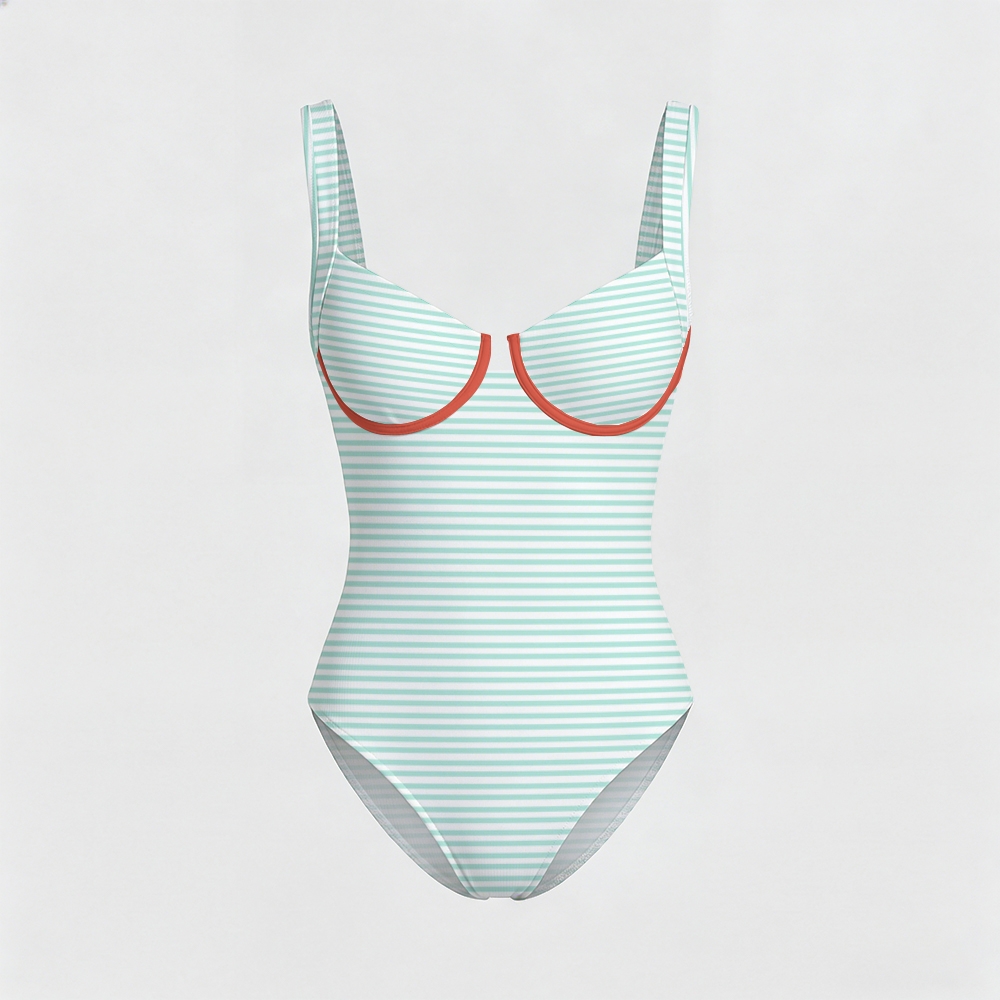 Mint Stripe Print Contrast Trim Knotted Swimsuit