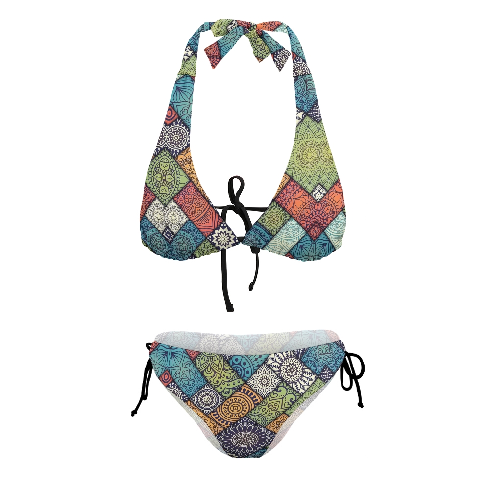 Bohemian Mandala Geometric Collage Triangle Bikini Swimsuit
