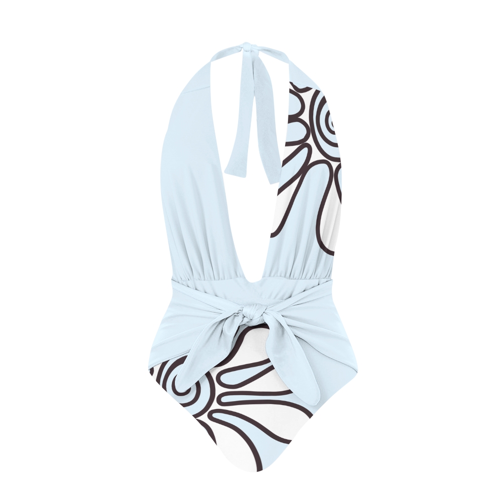 Groovy Swirl Print Deep V Halter Neck Swimsuit