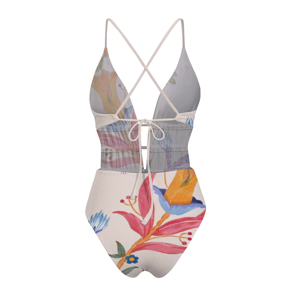 Watercolor Floral Print Plunge Swimsuit