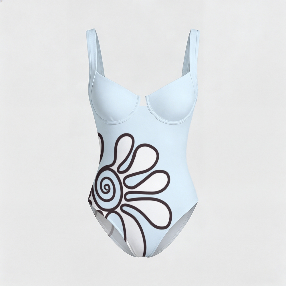 Groovy Swirl Print Contrast Trim Knotted Swimsuit