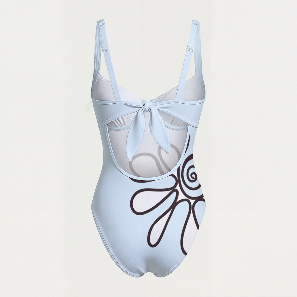 Groovy Swirl Print Contrast Trim Knotted Swimsuit