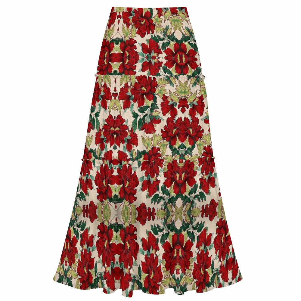 Vintage Floral Ruffled Cutout Swimsuit Maxi Skirt Two Piece Set