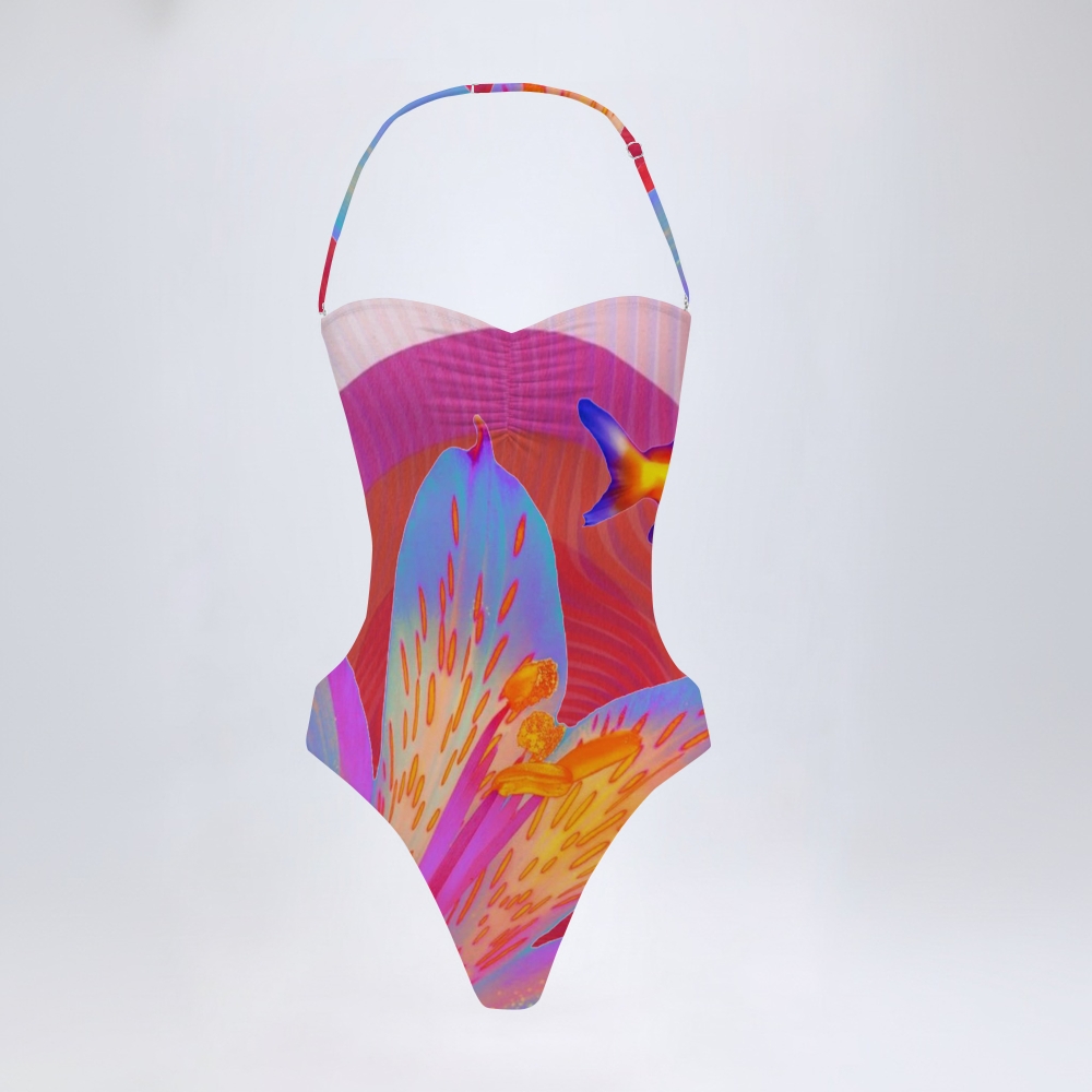 Tropical Iris Cut-Out Swimsuit with Open Back
