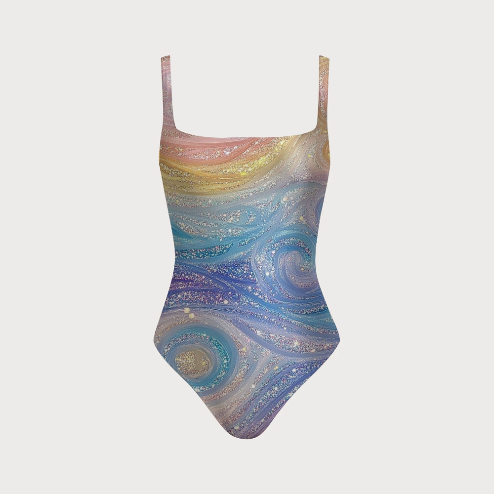 Iridescent Gradient Swirl Sequin Back Cross Swimsuit