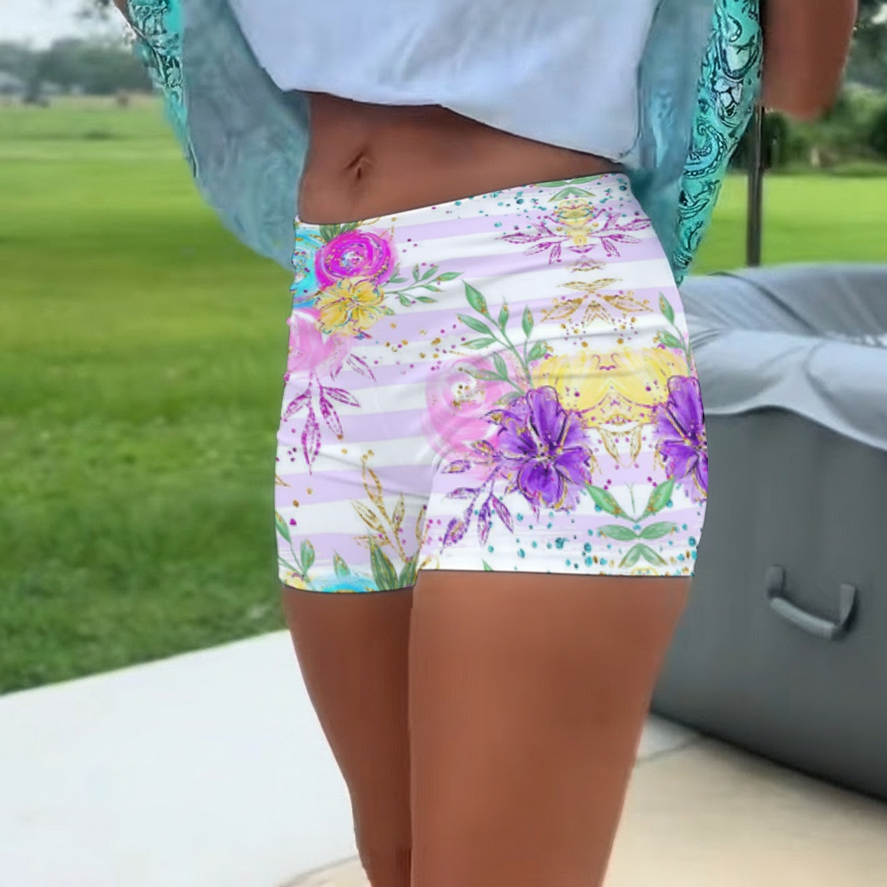 Artistic Floral Print Skirted Swimwear High Waisted Shorts