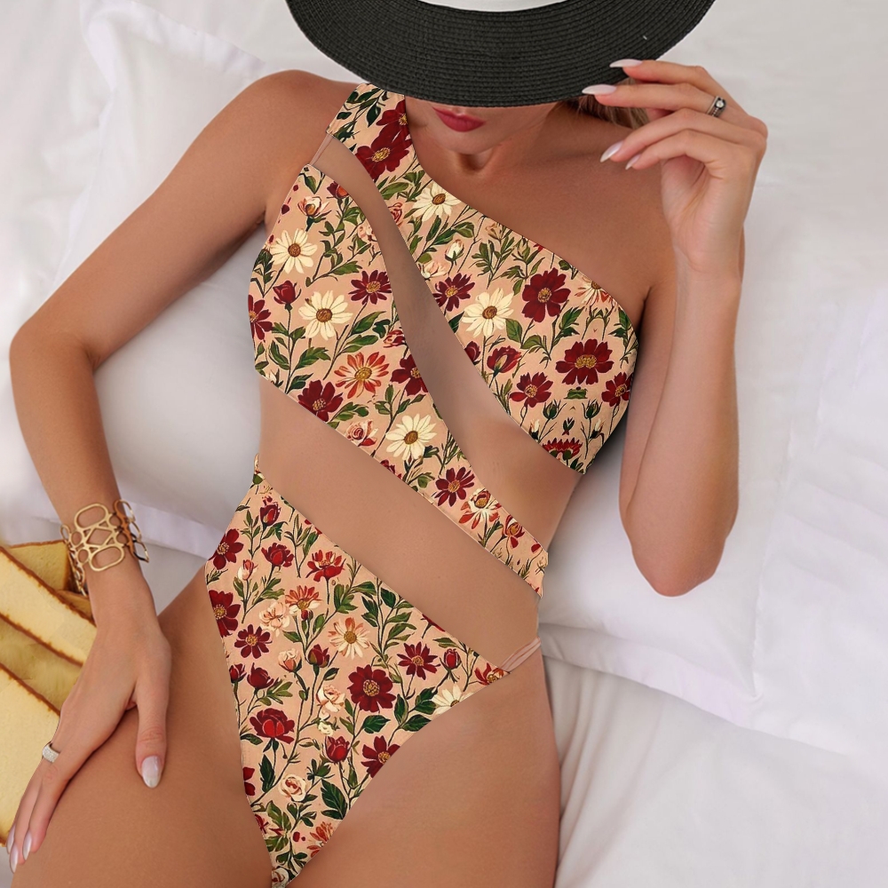 Vintage Floral Multi Side Cutout Swimsuit