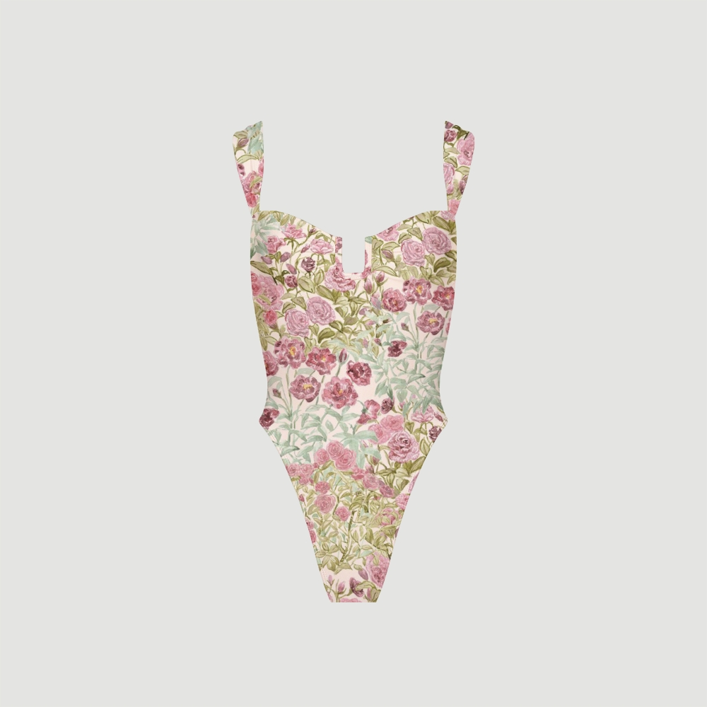 Women's Pink Flower Print Swimsuit