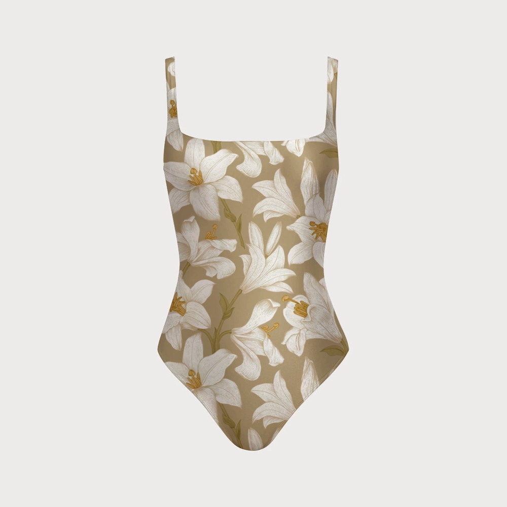 Women's White Lily Swimsuit With Back Mesh Knot