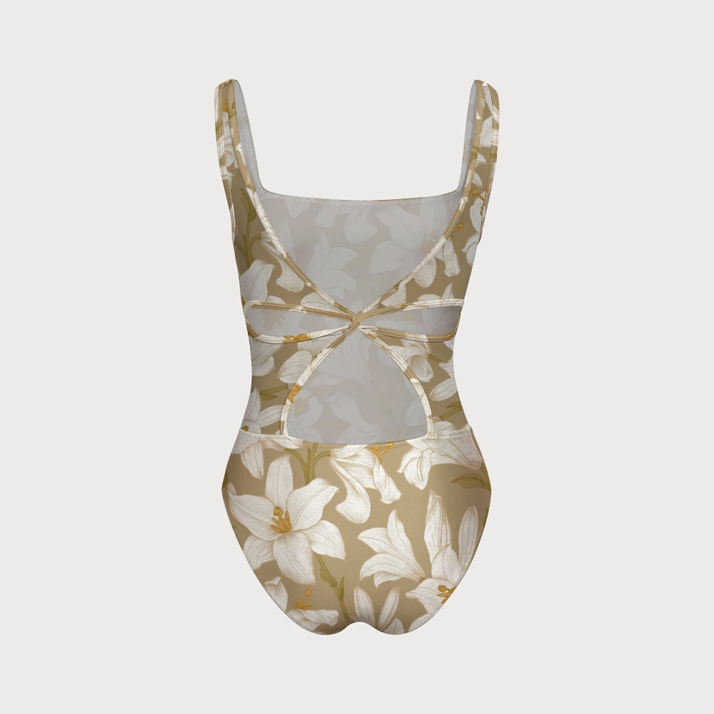 Women's White Lily Swimsuit With Back Mesh Knot