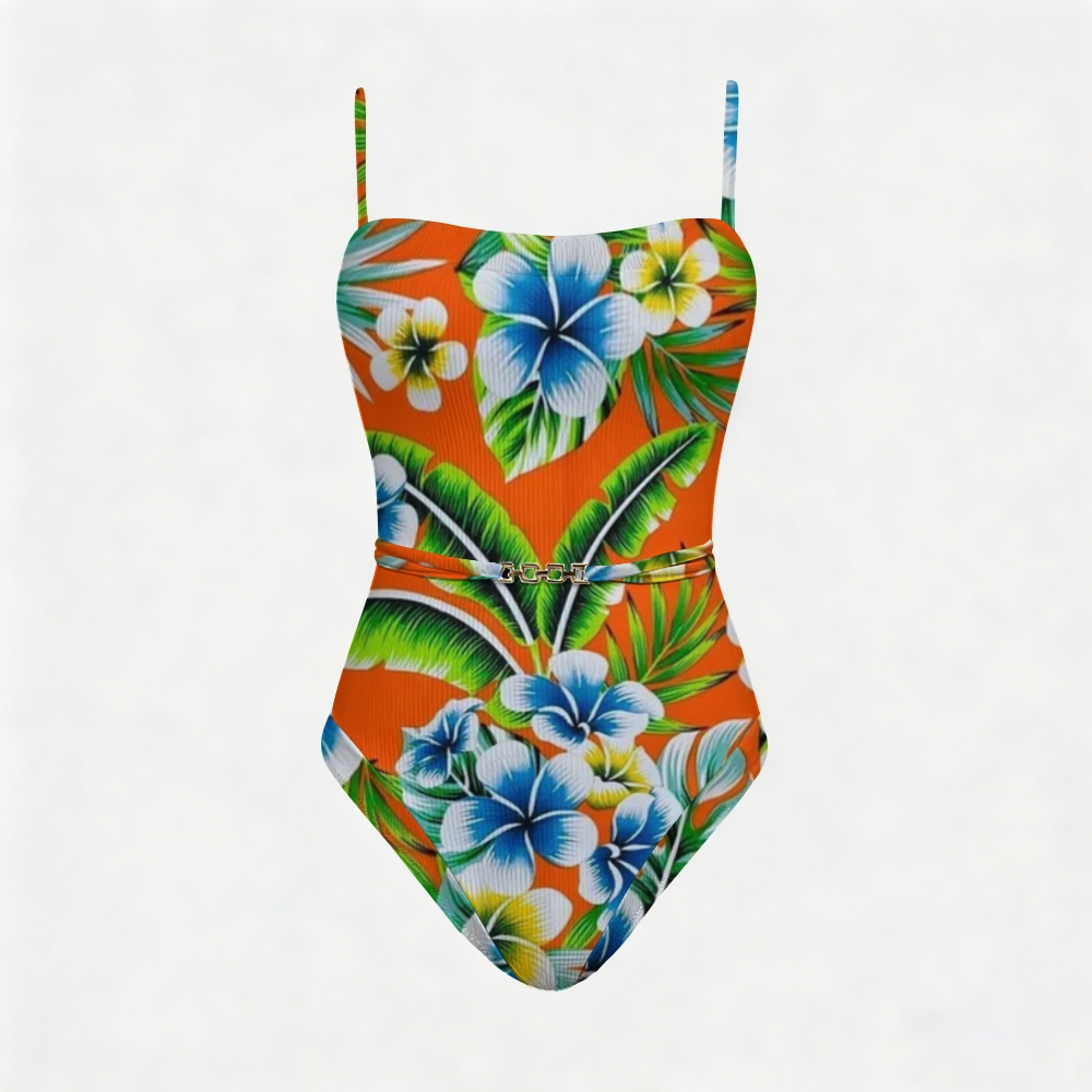 Plumeria Tropical Flower Contrast Gleam Swimsuit