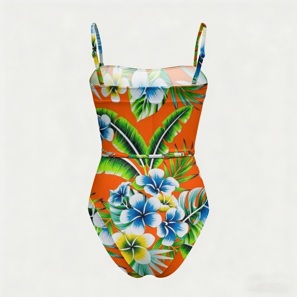 Plumeria Tropical Flower Contrast Gleam Swimsuit