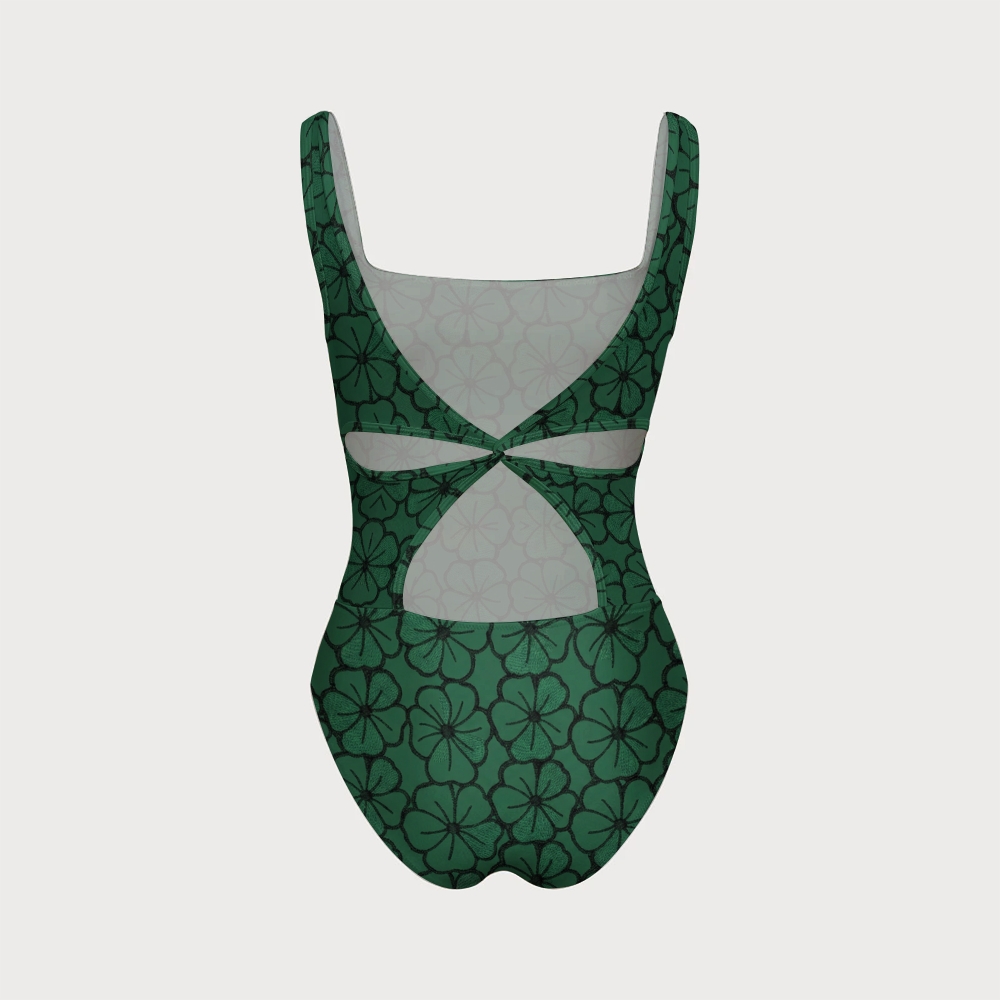 Women's Four-Leaf Clover Swimsuit with Back Mesh Knot