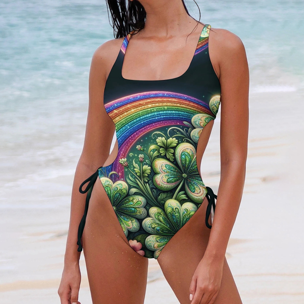 Colorful Rainbow Lucky Clover St Patricks Swimsuit
