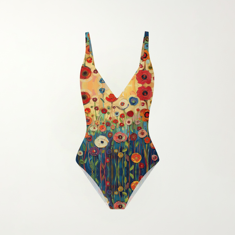 Art Floral Oil Painting Print Metal Ring  Swimsuit