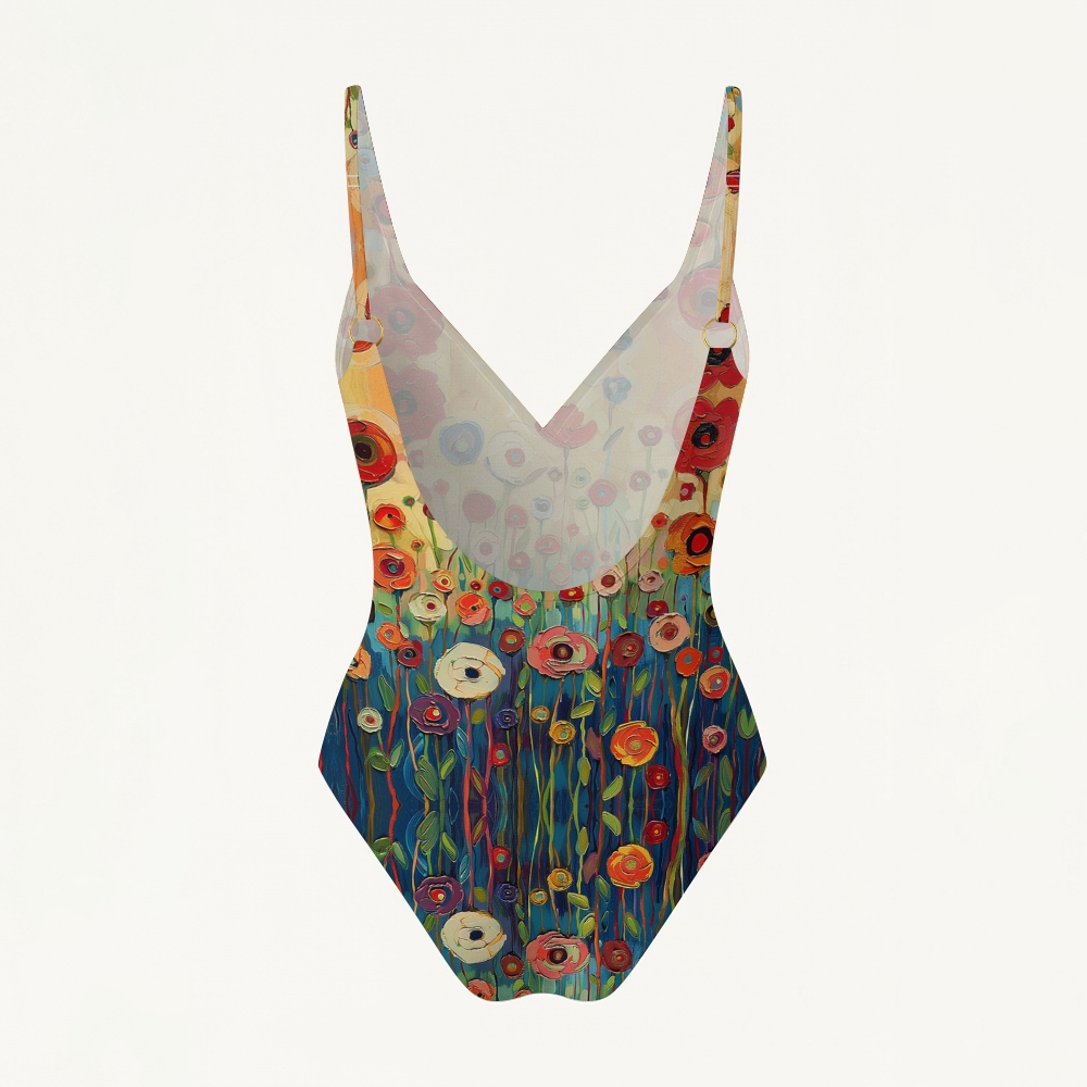 Art Floral Oil Painting Print Metal Ring  Swimsuit