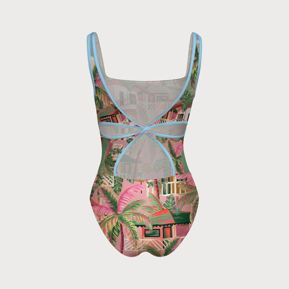 Tropical Island Coconut Grove Back Cross Swimsuit
