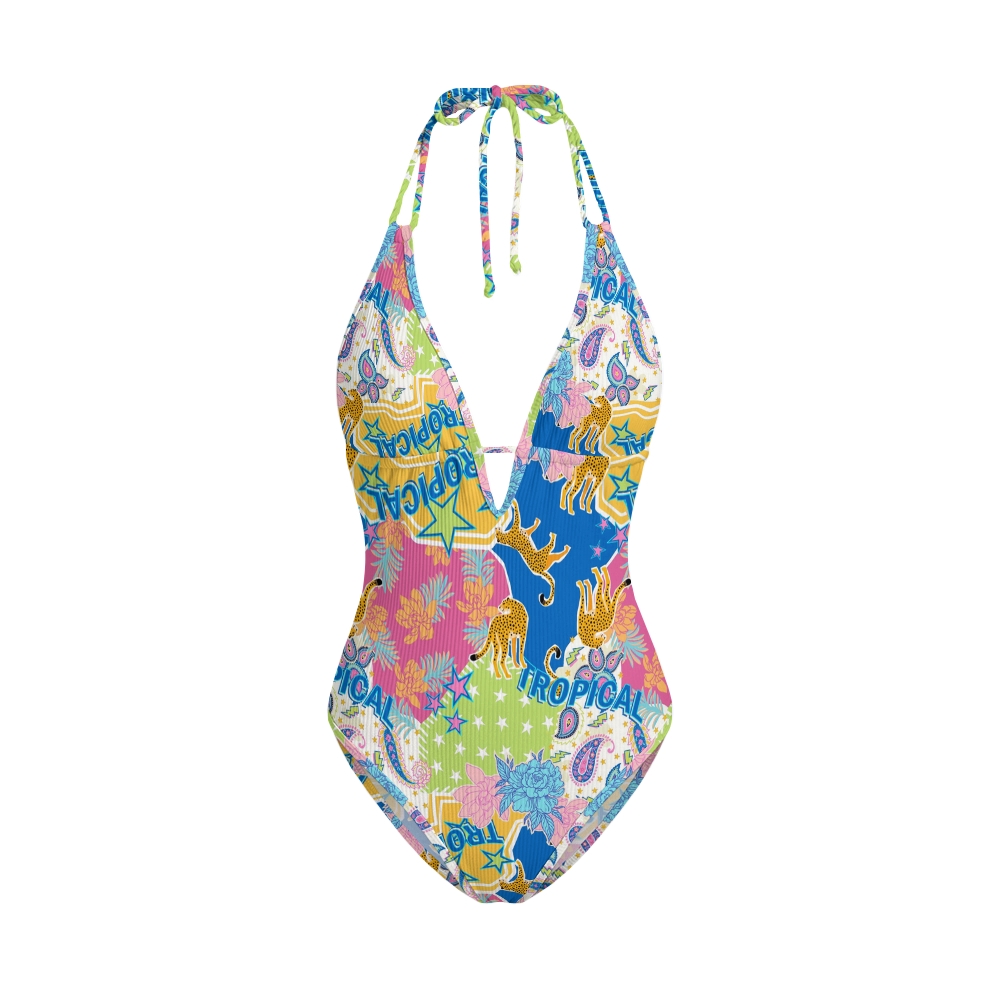 Tropical Leopard Print Contrast Swimsuit