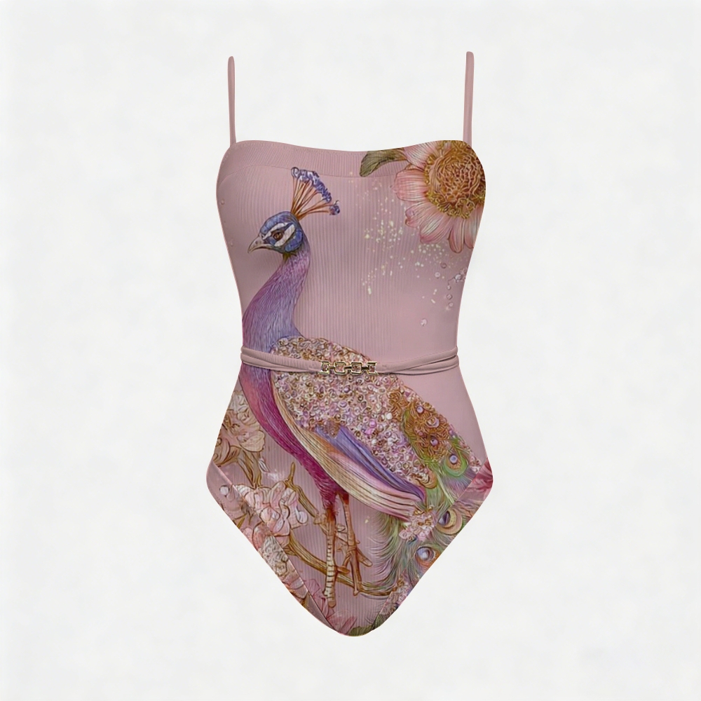 Peacock Floral Print Contrast Gleam Swimsuit