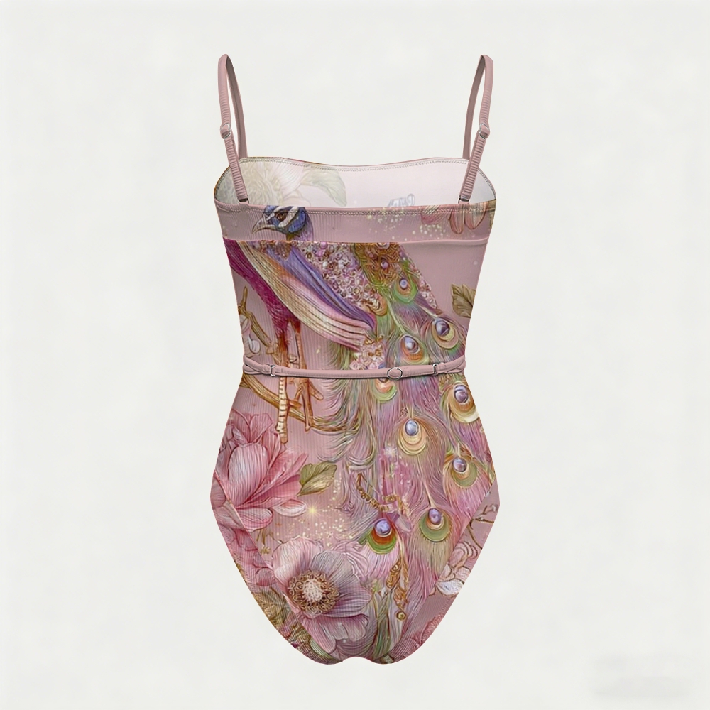 Peacock Floral Print Contrast Gleam Swimsuit