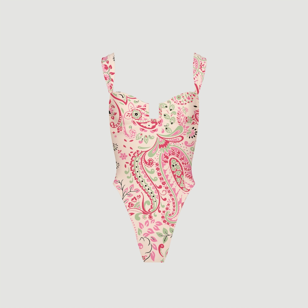 Women's Pink Paisley Floral Print Swimsuit