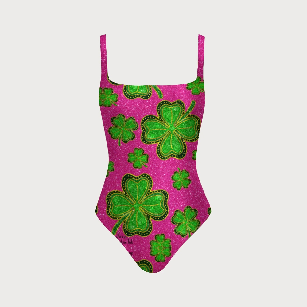 Women's Four-Leaf Clover Swimsuit with Back Mesh Knot