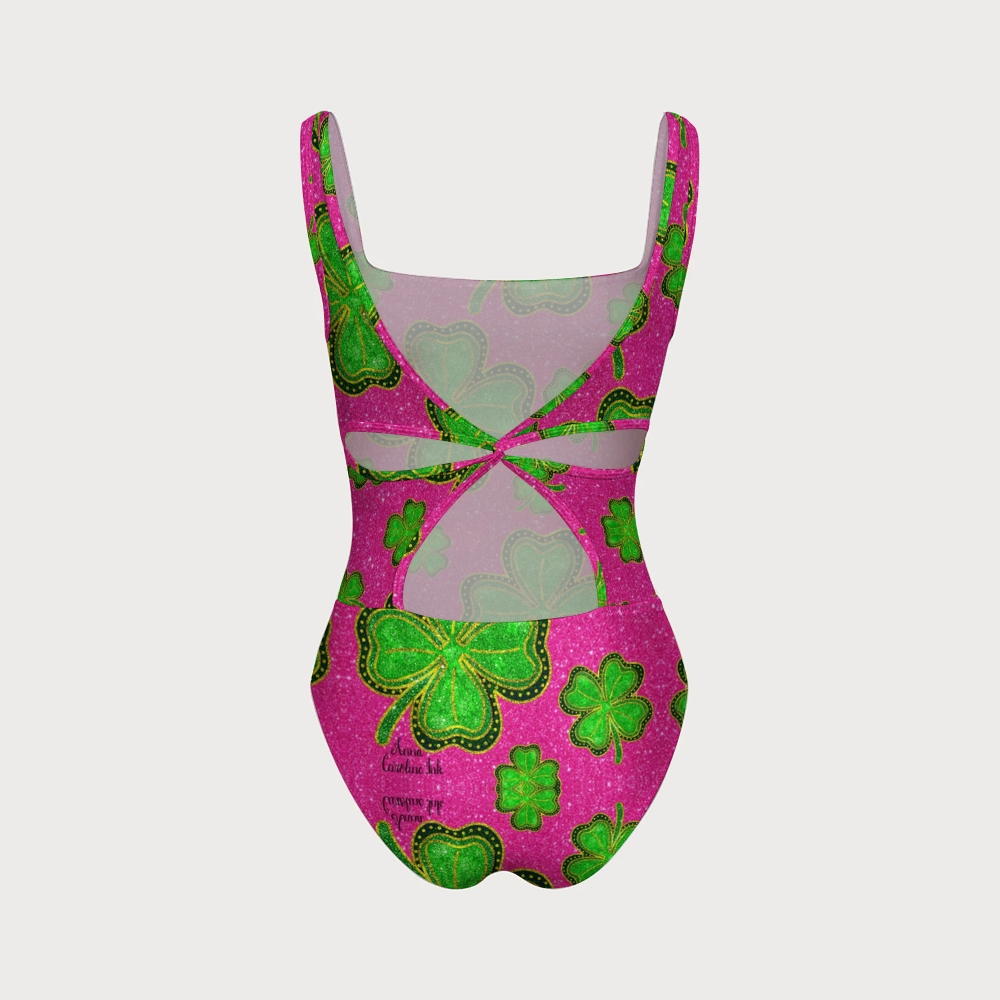Women's Four-Leaf Clover Swimsuit with Back Mesh Knot
