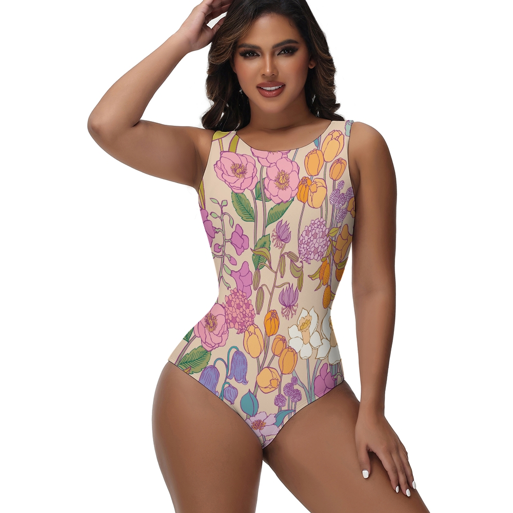 Women Vintage Floral Print Swimsuit