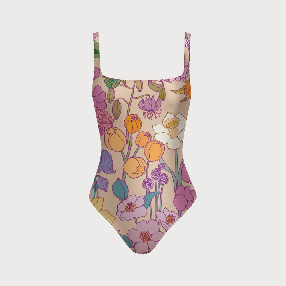 Women's Vintage Floral Swimsuit With Back Mesh Knot
