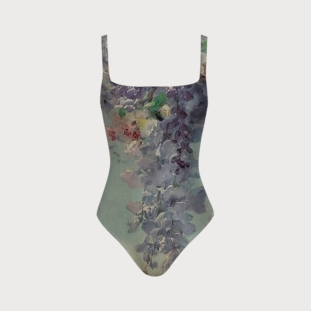 Impressionist Bloom Swimsuit With Back Mesh Knot
