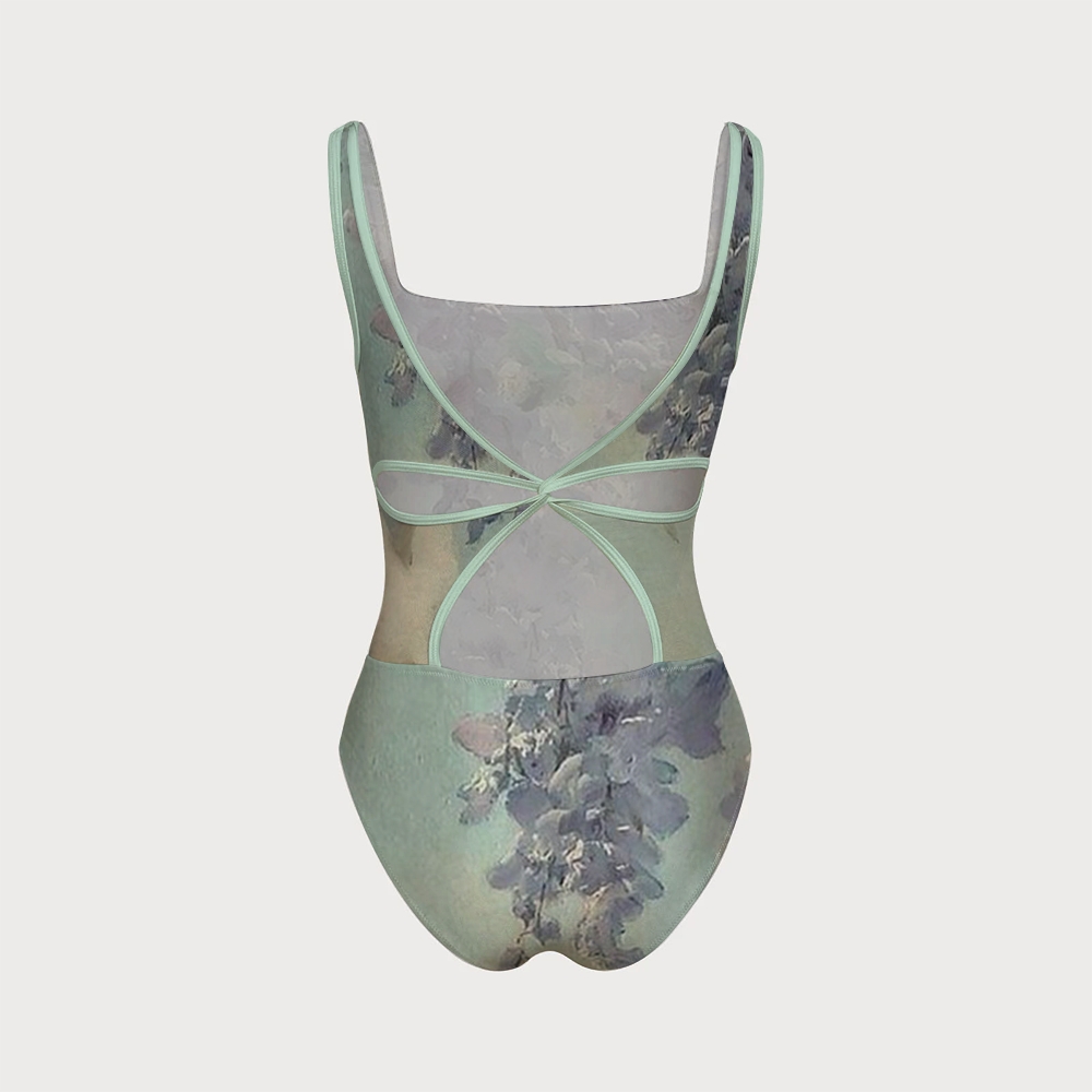 Impressionist Bloom Swimsuit With Back Mesh Knot