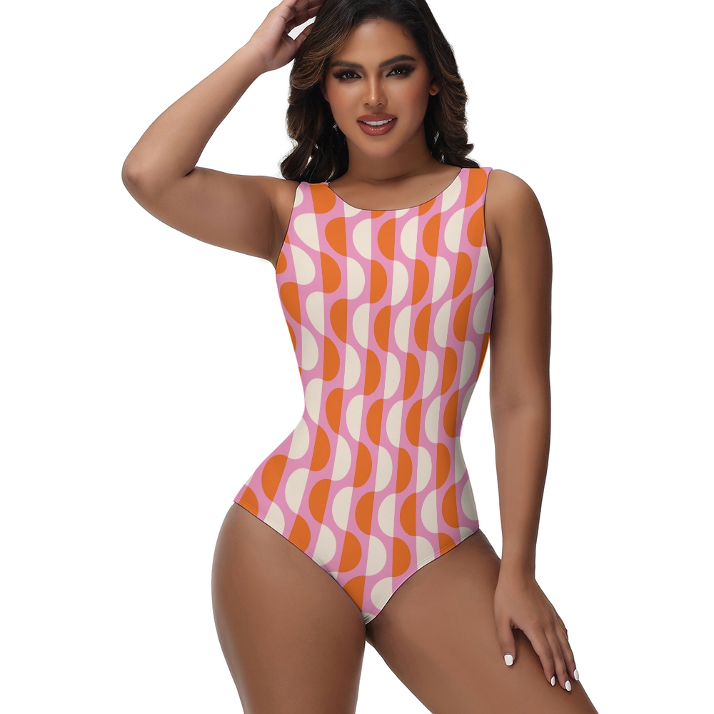 Semicircle Stripe Print One-Piece Swimsuit